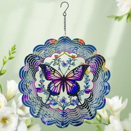 Butterfly Wind Spinners Metal Hanging Wind Spinner for Outdoor & Indoor Decorations, 30cm 3D Wind Spinner for Ornament Gifts (Purple)