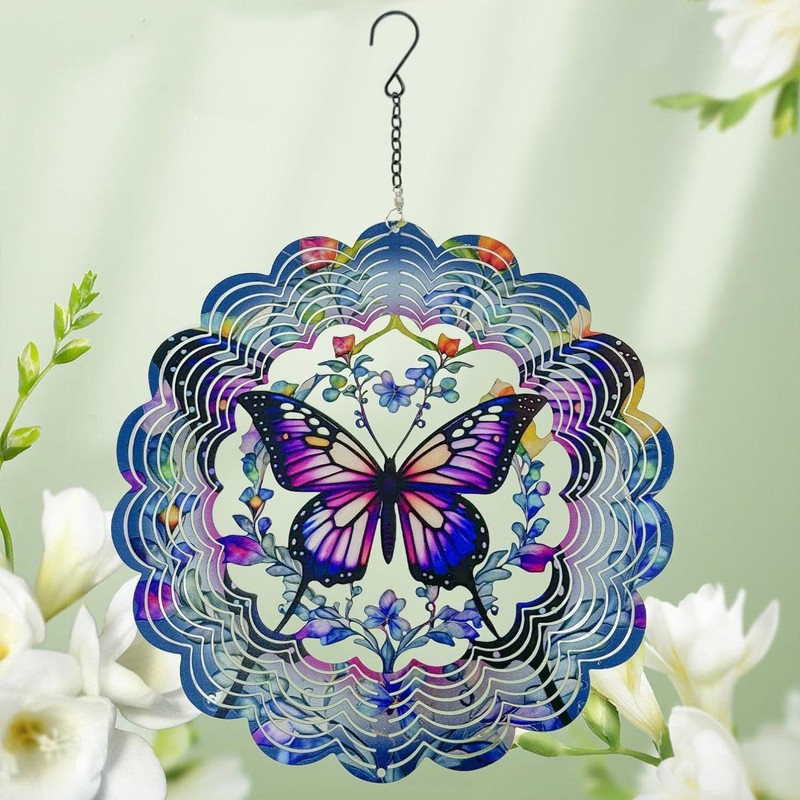 Butterfly Wind Spinners Metal Hanging Wind Spinner for Outdoor &