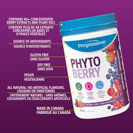 Progressive Progressive Phytoberry Supplement Powder - 450 g | Antioxidant source, made with 40 fruit concentrates, phytonutrients, and plant oils