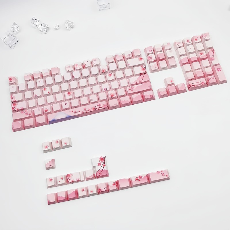 ZMX Cherry Blossom Pink Keycaps,Side Printed Shine Through Keycap PBT