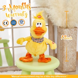 Houwsbaby Quacking Duck Musical Duckling Stuffed Animal with a bib Walking Singing Waving Ducky Electronic Interactive Animate Plush Toy Gifts for Kids Boys Girls Easter Birthday Holiday 12''