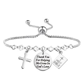 MAOFAED Sunday School Teacher Gift, Thank You for Helping Me Grow In God's Love Bracelet, Christian Gift (grow in godCA)
