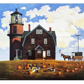 Charles Wysocki "Gay Head Lighthouse" New  FRAMED Art Autumn Americana Seascape
