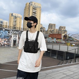 Vest Bag - Motorcycle Chest Bag - Adjustable Shoulder Straps Organizer with Multiple Pockets for Running Fishing Outdoor Sports Activities