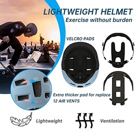 GLAMVILLA Skaterhelm Fahrradhelm Ultraleicht Stadthelm f√ºr Kinder/Damen/Herren,Verstellbar Unisex Schutzhelm f√ºr Skateboard E-Scooter Roller BMX,nur 260g/270/280g (Dunkelblau mit Hellblau, L(57-61cm))