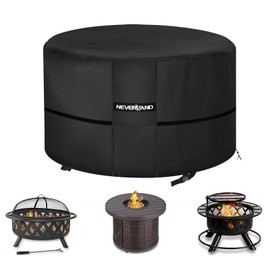 NEVERLAND Fire Pit Cover Round, Waterproof Outdoor Firepit Covers Round for 22-36 Inches 600D Oxford Heavy Duty Patio Gas Fire Pit Covers with 4 Buckle Straps and Air Vents, 36 x 24 Inch Black