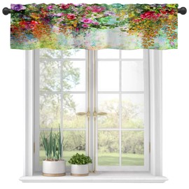 Valances for Windows, Abstract Flowers Watercolor Painting Semi Sheer Valances Windows Curtain, Rod Pocket Short Window Treatment Light Filtering Decor Valances for Kitchen Living Room Bedroom-42"x12"