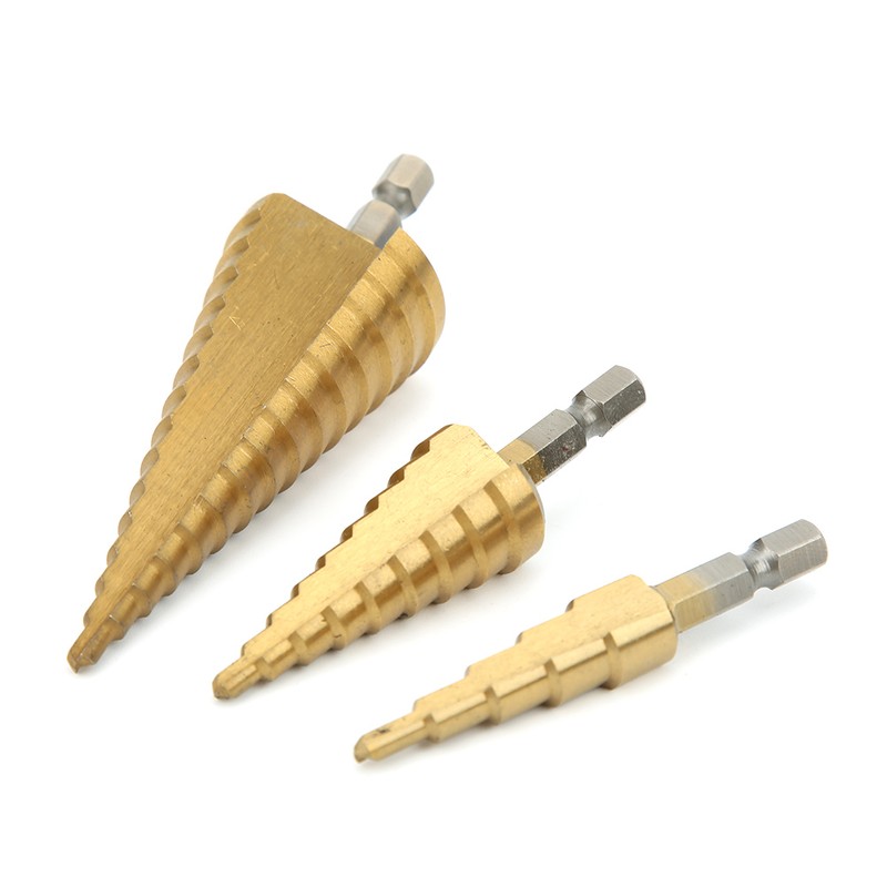 3Pcs Step Cone Drill Bit 6.35mm Hex Shank High Speed