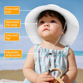 BQUBO Toddler Kids Sun Hat with Neck Flap UPF 50+ Unisex Kids Wide Brim Bucket Hats Adjustable Baby Summer Beach Hats with Mesh Breathable Vacation Essentials