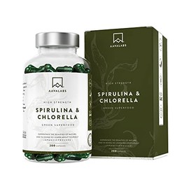 Chlorella Powder and Spirulina Powder [ 1800 mg ] - 200 Powdered Chlorophyll Tablets - High Strenght Blue Spirulina Powder and Chlorella Tablets - 100% Vegan Spirulina Capsules