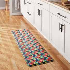FIESTA Party Herringbone Tiles Modern Geo Anti-Fatigue Comfort Kitchen Runner Mat, Non-Slip Floor Mat, Padded Standing Desk Mat, Red/Blue/Yellow, 20"x55"