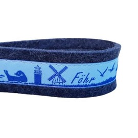 Schlüsselanhänger Schlüsselband Wollfilz dunkelblau Webband Föhr hellblau Geschenk