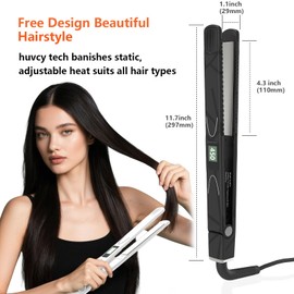 Huvcy 1 Inch Hair Straightener, Fast Heating Dual Voltage Hair Straightening, Flat Iron Titanium Hair Straightener, Reduces Frizz, Makes Hair Shinier and Smoother, Black