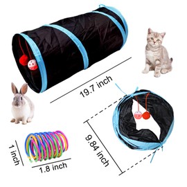 Andiker 5-Piece Cat Play Set: Collapsible Cat Tunnel & 4 Spring Toys with Interactive Sound, Paper Tube & Soft Ball (Black)