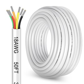 50FT 18 Gauge 6 Conductor Electrical Wire, 18AWG PVC Thermostat Wire, Low Voltage Landscape Wire for LED Lighting Strips Automotive Security Alarm Speaker, White