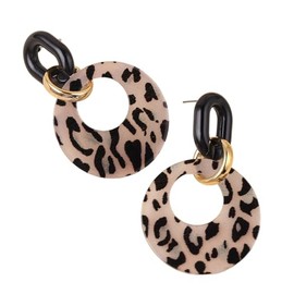 Colorful Leopard Print Round Resin Dangle Earrings for Women Jewelry (B)