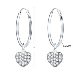 925 Sterling Silver Earrings Women's Hoop Earrings with Pendant Heart Earrings Hanging Silver Hoop Earrings Small Diameter 14 mm Earrings for Women Girls