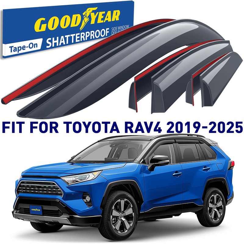 Goodyear Shatterproof Window Deflectors for Toyota RAV4 2019-2025, Tape-on Rain