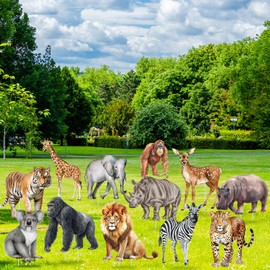 Nuanchu 12 Pcs Safari Jungle Animal Decorations Outdoor Wild Animals Yard Signs Waterproof Woodland Zebra Lion Elephant Tiger Lawn Stakes for Outside Zoo Home Garden Baby Shower Party Decor