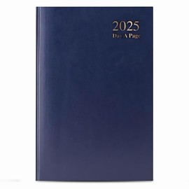 ZYBUX - 2025 Appointment Diary A4 Day A Page with Half Page Saturday & Sunday | Hardcover with matching ribbon bookmark (A5, Navy Blue)