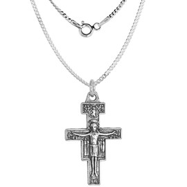 Sterling Silver San Damiano Crucifix Necklace Oxidized finish Antique Finish 18 inch CRB_50