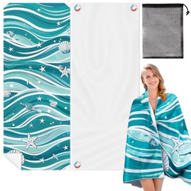 ARefugen Wave Magnetic Beach Towel - 74.8"x30" Sand Free Quick Dry Microfiber Towel with Built-in Magnets Lightweight for Beach Chair Car Door Pool Travel Camping Yoga with Storage Bag