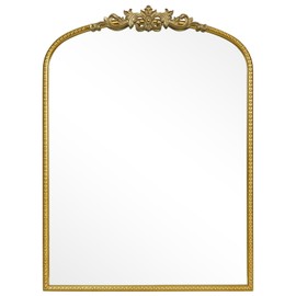 WallBeyond WallBeyond Gold Vintage Mirror for Vanity 22x30 Inch, Gold Antique Mirror with Ornate Frame, Arched Vintage Wall Mirror for Bathroom, Living Room, Fireplace, Entryway