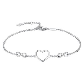 Epoch World 925 Sterling Silver Bracelet Infinity Bracelet Silver Bracelets Infinity Heart Bracelet Adjustable Charm Bracelet Infinity Sign Bracelet for Women Girls, Sterling Silver