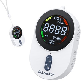 ALLmeter 2-in-1 CO2 and TVOC Detector,Portable Air Quality Monitor with Adjustable Alarm & Brightness,Rechargeable Battery Real-Time Display for Home,Office,RV,Camping