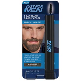 Just for Men Coloración temporal para barba y cejas en 1 día, para una apariencia más completa y definida, hasta 30 aplicaciones, castaño medio