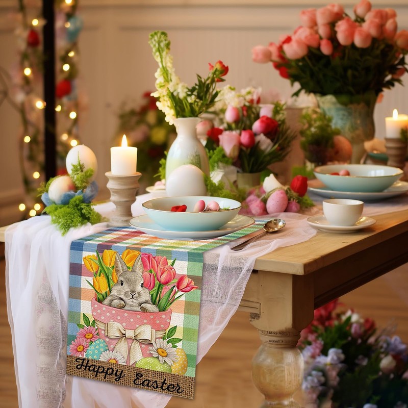 FairyPeach Easter table runner, Easter table runner, linen Easter table