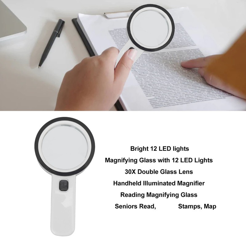 30X Handheld Large Magnifying Glass UV Banknote Inspection Magnifying Glass