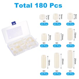 PATIKIL M3 Nylon Spacer Set, 180Pcs Non-Threaded ABS Round Spacer Standoff Assortment Electrical Outlet Spacers for PCB Motherboard, Circuit Board, Switch and Receptacle, White