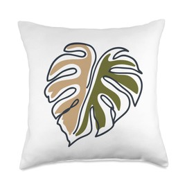 Monstera Leaf Monstera Deliciosa Pastel Line Art Throw Pillow
