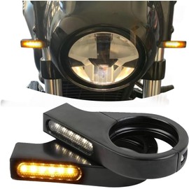 DREAMIZER 2PCS Flowing LED Motorcycle Turn Signals w/Running Light 12V Super Bright Universal Sequential Front 40mm Fork Clamp indicators Amber Lamp Compatible with Harley Honda Yamaha and More