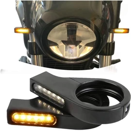 DREAMIZER 2PCS Flowing LED Motorcycle Turn Signals w/Running Light 12V Super Bright Universal Sequential Front 40mm Fork Clamp indicators Amber Lamp Compatible with Harley Honda Yamaha and More