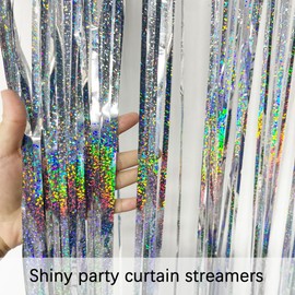 duoyif Tinsel Curtain Carnival 2 Pieces 1 x 2.5 m Tinsel Curtain Silver Glitter Party Decoration Curtains Streamers Fringe Glitter Curtain for Disco Party Wedding New Year Christmas Decoration