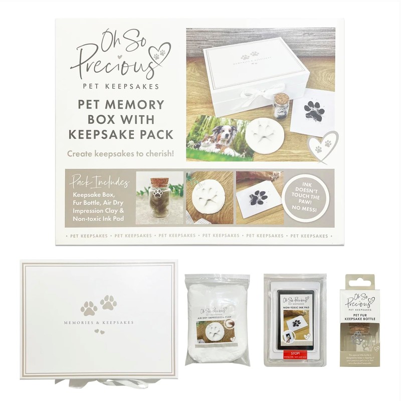 Pet Keepsake Kit - Memory Box, Clay Paw Print Impression,