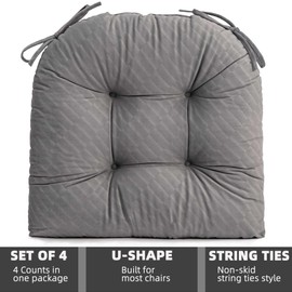 FABRICASTLE Chair Cushions Pads Non-Skid Comfortable 17" x 16" Seat Cushion Cover Set of 4 for Indoor Kitchen Dining Room Office Chairs (Dark Grey, 4 Counts (Pack of 1))