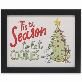 Peanuts Snoopy 'Tis the Season to Eat Cookies Framed Wood Wall Decor - Cute Snoopy Christmas Picture for Holiday Decor