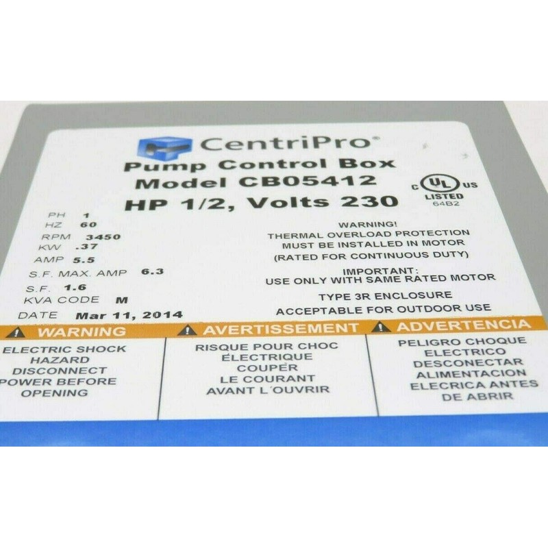 CB05412 CentriPro Quick Disconnect (QD) Control Boxes - 1/2 HP