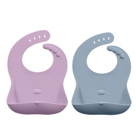 Abiie Ruby Wrapp Silicone Bibs for Babies - Waterproof Bib Made with Stain Resistant Material - Front Pocket for Catching Food - Silicone Toddler Bibs (Grey + Pink Lavender)