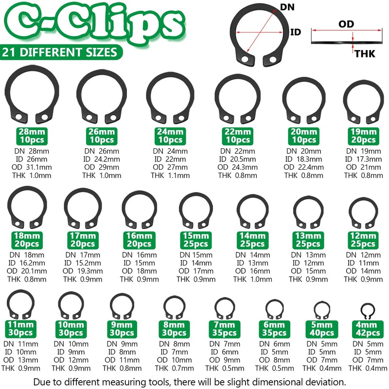 Aienxn 802PCS Snap Rings Assortment Kit, E Clips Assortment Kit