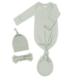 Noah Baby Soft Knotted Gown newborn 0-3 Months, Breathable Infant Long Sleeve Sleepwear for Girl and Boy (Pale Teal Green, 0-3 Months)