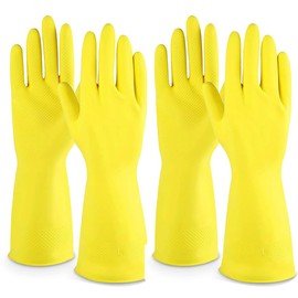 Concept4u Household Gloves 2 x Pair Large 100% Latex Comfort Fit Yellow Gloves Non Slip Grip Flock Lined Reusable Cleaning Gloves Ideal for Washing Dishes, Bathrooms, Kitchen