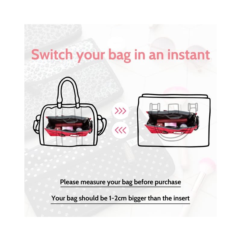 Periea Chelsy Handbag Organiser Insert (Floral Black, Large)