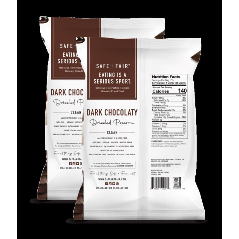 Safe + Fair Kettle Popped Gourmet Popcorn, Vegan Dark Chocolaty