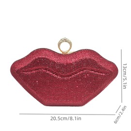 GSYPS Women Lip Shaped Purse Rhinestone Clutch Bags Sparkling Evening Bag Novely Party Handbag Prom Bag for Wedding Date Red