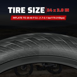 MEGHNA Fat Bike Tire 24 x 3.0 inch Mountain Bike 76-507 Fat Tire 24 inch Heavy Duty Arrow Grooves Anti-Slip Foldable Replacement All Terrain Tire Cruiser Bike E-Bike (1 Pack, 24 x 3.0 inch)