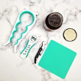 Otstar Latest Jar Opener Bottle Opener tool for Weak Hands,Seniors with Arthritis,Low Strength and Children, Multi Opener Set with Rubber Jar Gripper Pad and Corkscrew Wine Opener